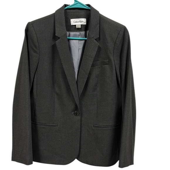 Calvin Klein Dark Gray 1 Button Front Blazer Jacket 3 Faux Pockets Womens 10P - Picture 3 of 13